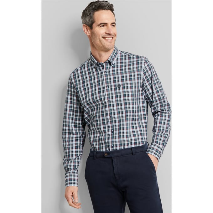 Bugatti Herren Geruit overhemd met button-down kraag