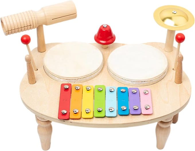 Kinder Percussie Set - Houten Muziekinstrument - Creatief Spel - Multifunctioneel Ontwerp - 36 x 27 x 6 cm