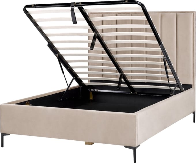 SEZANNE - Bed met opbergruimte - Taupe - 140 x 200 cm - Fluweel