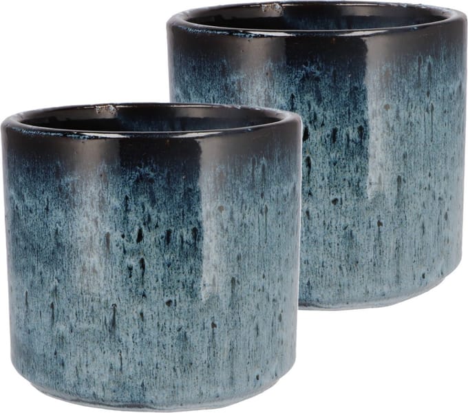 DK Design Bloempot model Blue Glaze - 2x - blauw - D18 x H20 cm - ombre