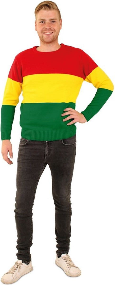 Gebreide sweater rood/geel/groen gebreid mt.176
