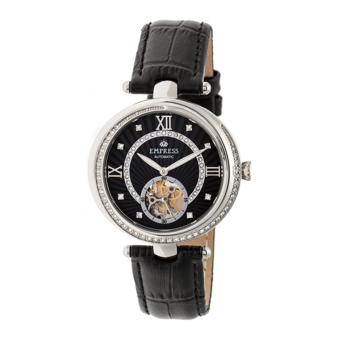 Empress Stella automatisch semi-skelet MOP lederen band horloge