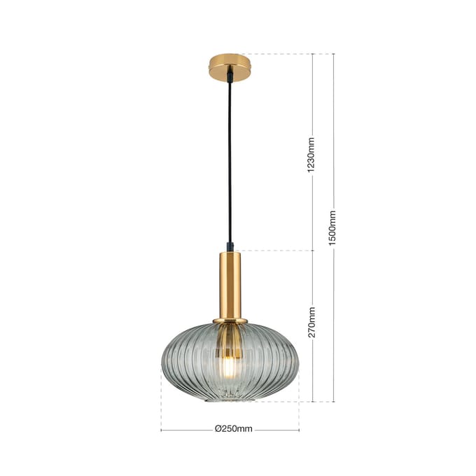 ORION Hanglamp Carneval, antiek messing/rookgrijs, Ø 25 cm, glas