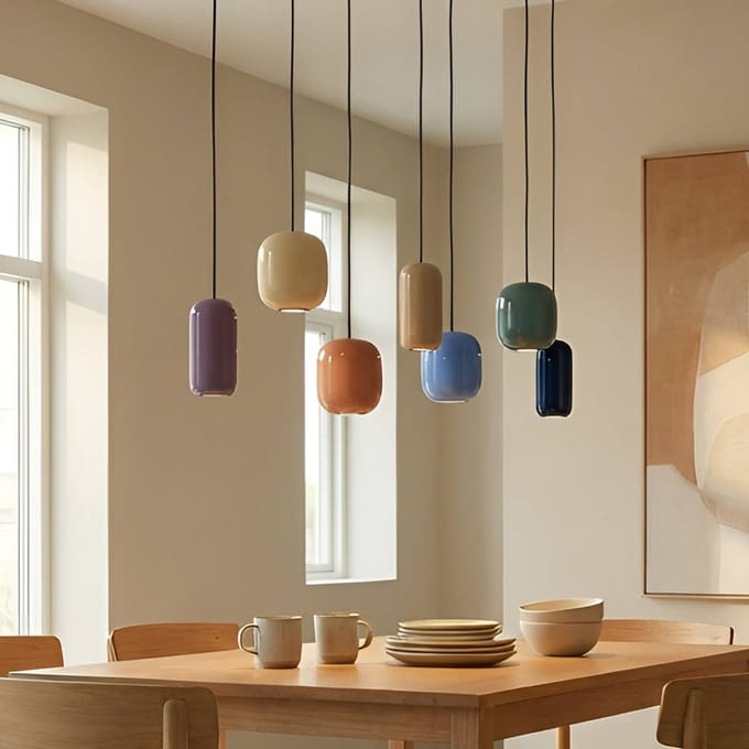 Lucande hanglamp Narion, 7-lamps, kleurrijk, metaal, GU10