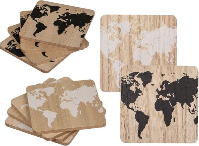 Onderzetters wereldkaart hout set a 4