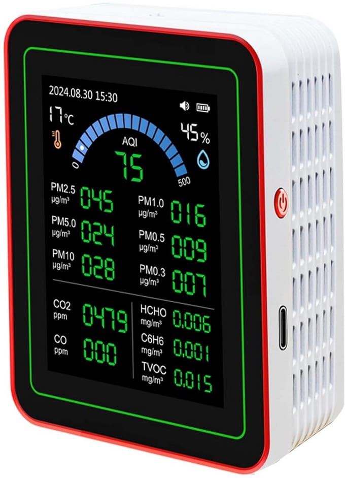 Fijnstofmeter - Luchtkwaliteitsmeter Voor Binnen - Co2 Meter - Zwart - Binnen