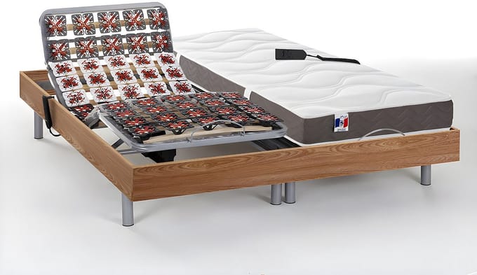 Vente-unique Bed met elektrische lattenbodem hout natuurlijk licht 2 x 80 x 200 cm