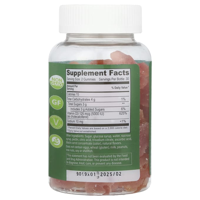YumVs, Vitamine D3 gummies, hoge werkzaamheid, bes, 125mcg (5.000 IE), 60 gummies