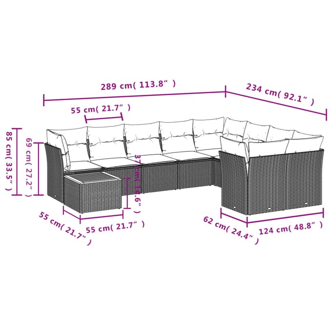 vidaXL - 10-delige - Loungeset - met - kussens - poly - rattan - grijs