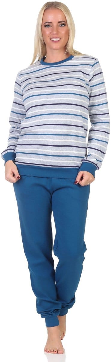 Normann damespyjama met manchetten in behaaglijke interlockkwaliteit - gestreepte look