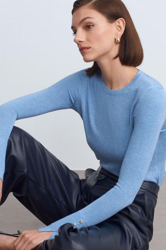 Slim Fit Geribbelde Ronde Hals Trui