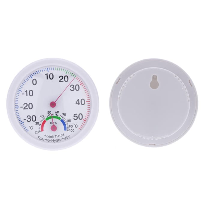 Binnen analoge thermometer hygrometer temperatuur vochtigheidsmeter kunststof wit