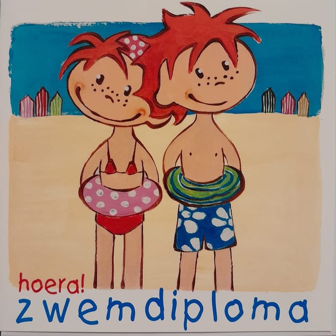 Wenskaart met envelop, Hoera zwemdiploma.