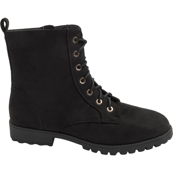 Yours Zwarte Veterboots Van Imitatiesuède In Brede Epasvormsize 37EEE