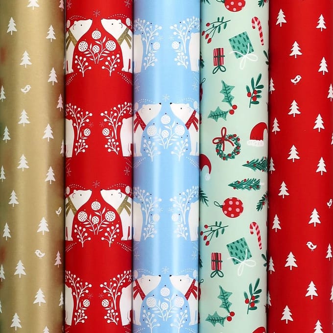 Benza - Cadeaupapier - Kerstmis - Inpakpapier voor Kerst - 2 meter x 70 cm - 5 rollen
