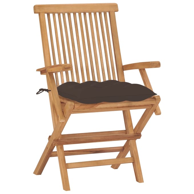 vidaXL - Inklapbare - stoelen - 2 - st - met - taupe - kussens - massief - teakhout