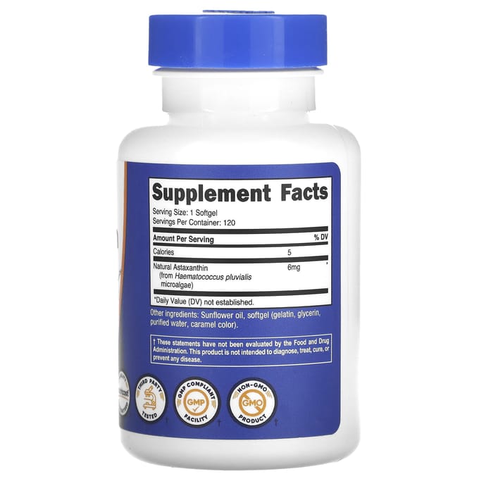 Nutricost, astaxanthine, 6 mg, 120 gélules molles