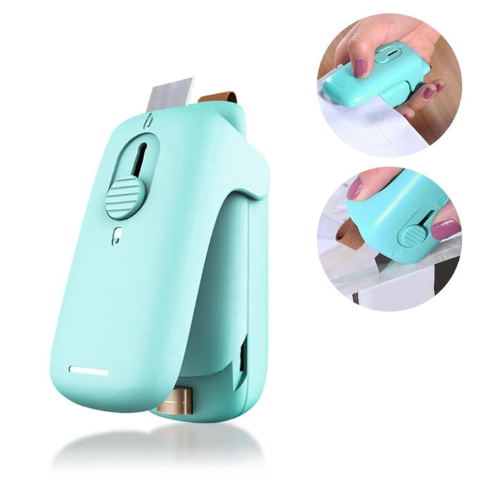 Draagbare Mini Handheld Zak Warmte Vacuüm Sealer met Snijder voor Plastic Voedselbewaarzakken groen