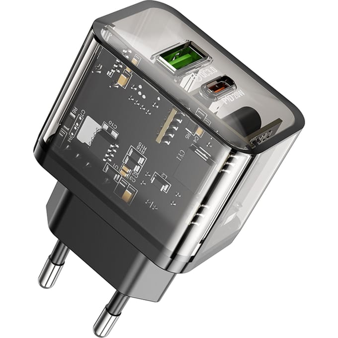 Hoco - Dual-Port Fast Charger (PD20W-QC3.0) Transparent