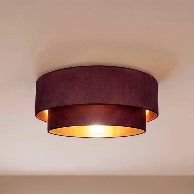 Duolla Plafondlamp Boho, donkerrood/goud, Ø 60 cm, textiel, E27