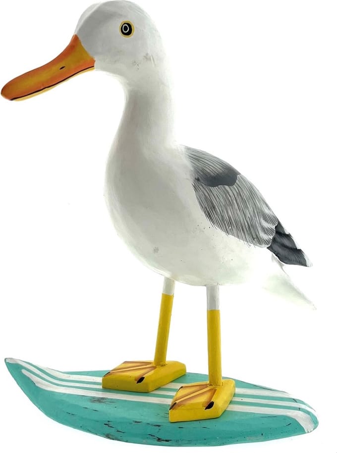 Meeuw op surfplank L turq/wit 21 cm