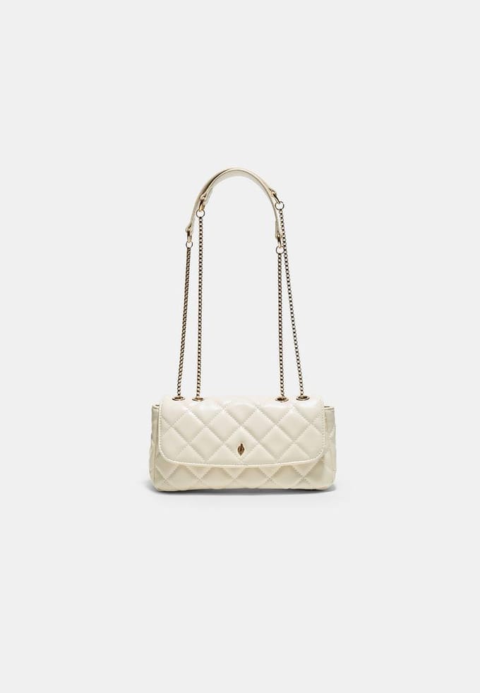 Stradivarius Gewatteerde schoudertas met ketting  Ecru OS