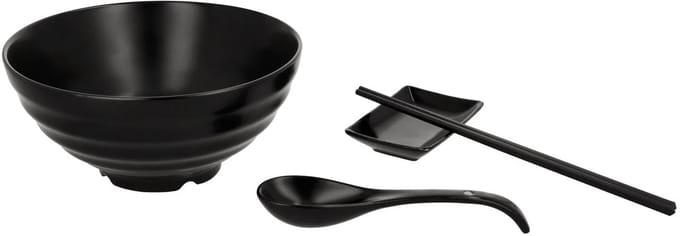 SILVERCREST Ramen noodles set 4-delig zwart - kom, eetstokjes, lepel en dipschaaltje
