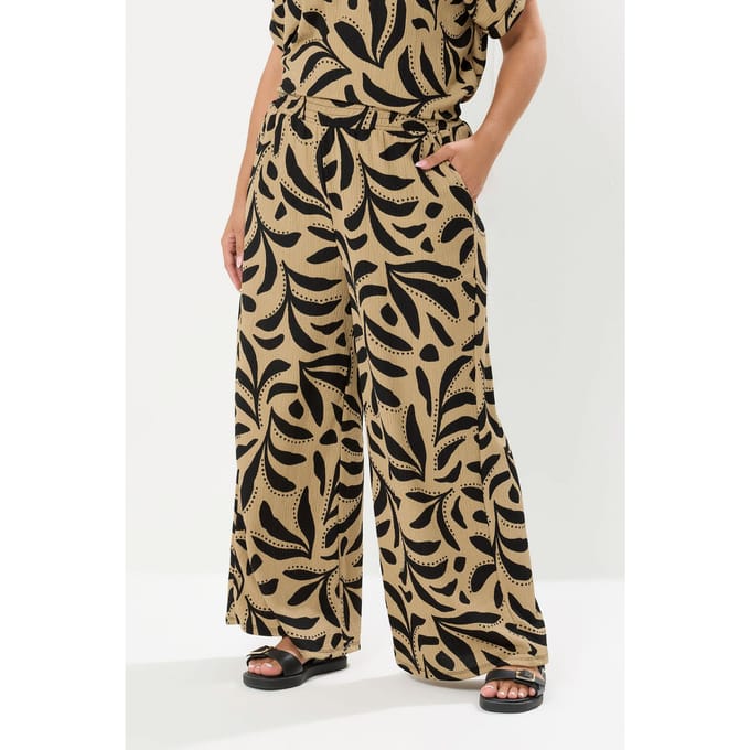 Yours Natural Brown Leaf Crinkle Wide Leg Broek Size 42