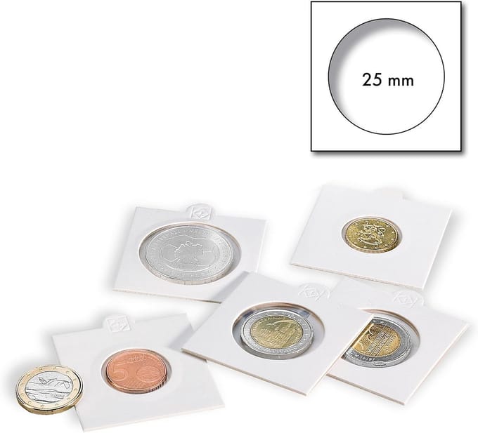 Witte munthouders voor munten Ø 25 mm, zelfklevend, set van 25 stuks