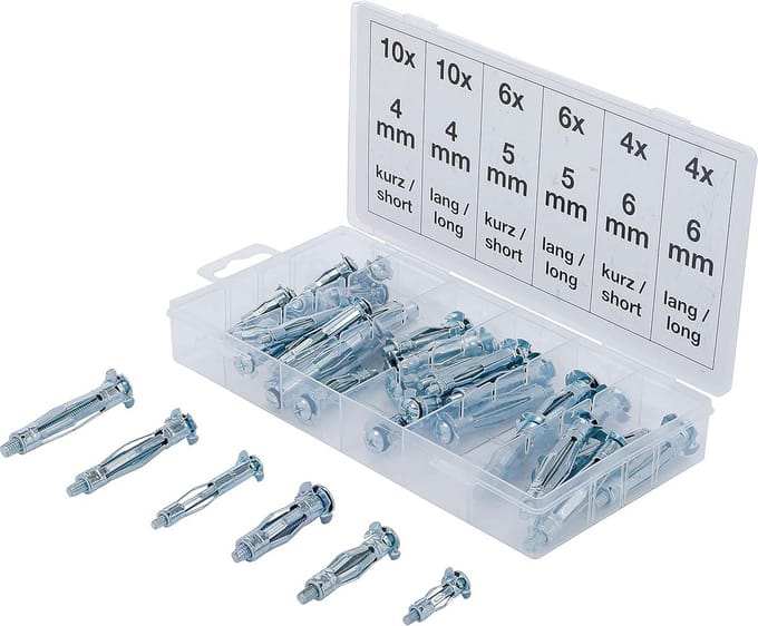 Assortiment spreid- en ankerpluggen, verzinkt, 40-delig, maten 4-5-6 mm