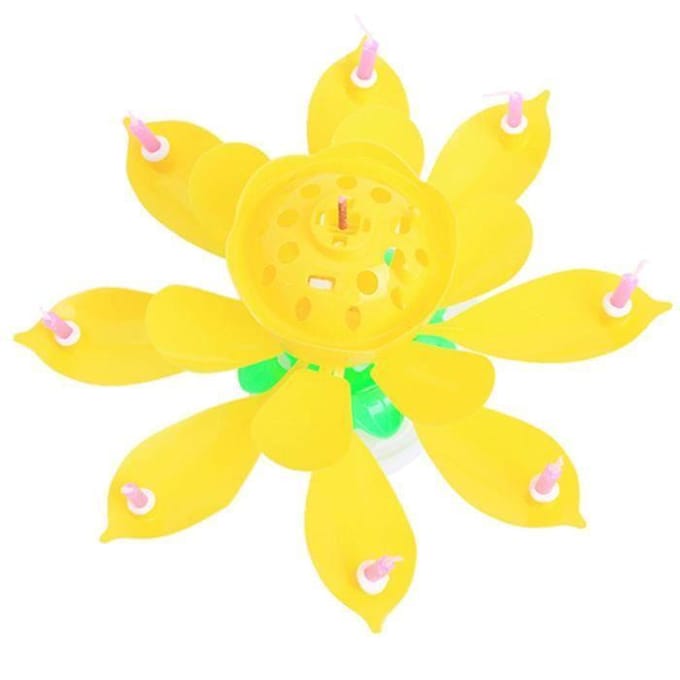 Bougie Musicale - Lotus Light - Jaune - Rotative - 8 Petales - Décoration d'Anniversaire