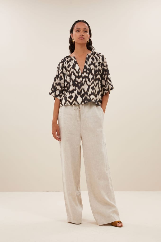 By-Bar Todd Brown Batik Blouse Brown Batik Größe: S | Blusen Outlet | Damen | Braun