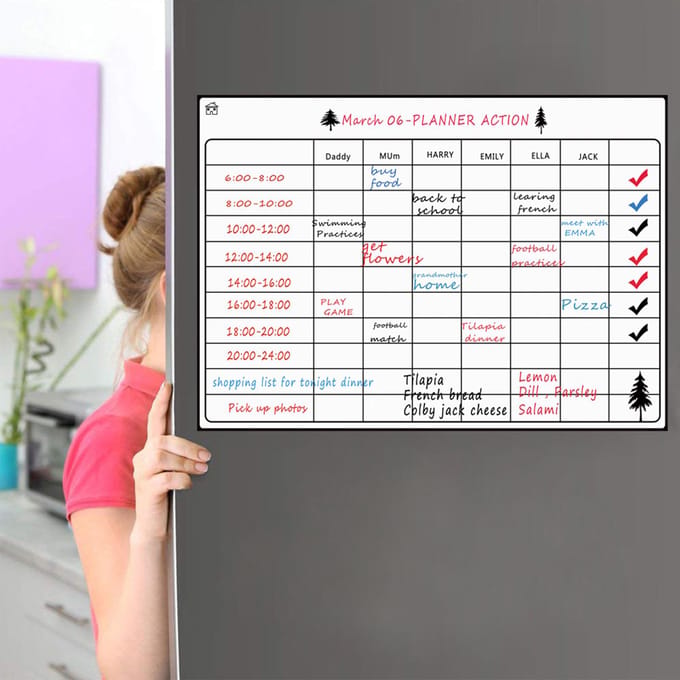 Calendrier magnétique effaçable à sec, tableau blanc, aimant de réfrigérateur, autocollants de messages quotidiens flexibles avec 3 tableaux style 3 blanc