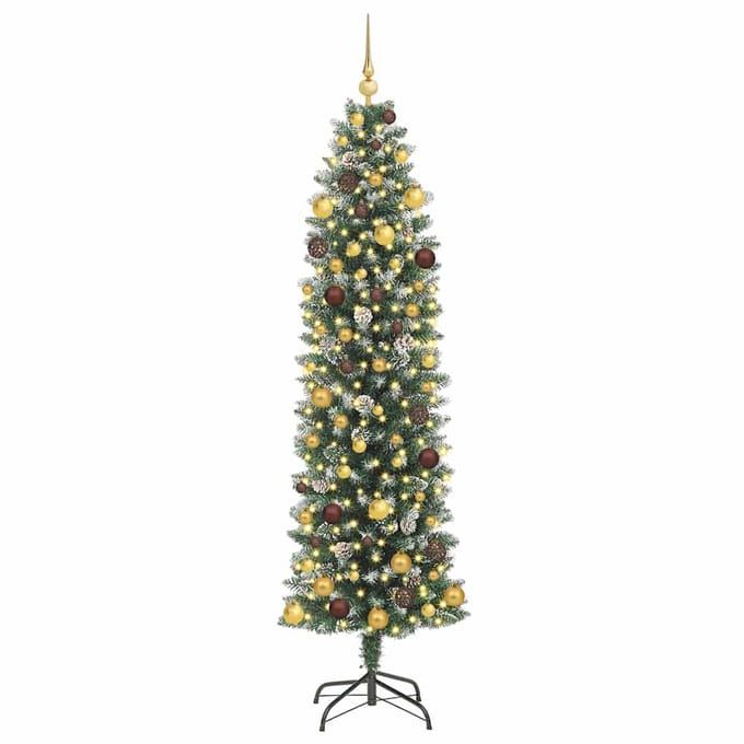 vidaXL - Kunstmatige - slanke - kerstboom - Groen - en - Wit - 210 - cm