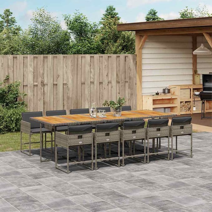 vidaXL - 11-delige - Tuinset - met - kussens - poly - rattan - grijs