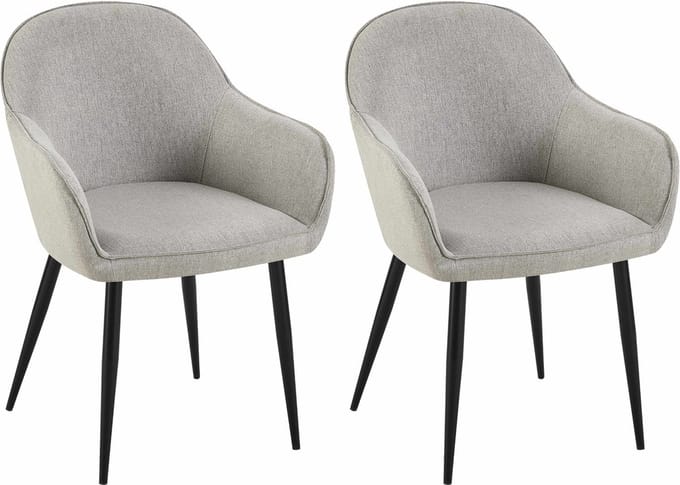CLP Boise Set van 2 eetkamerstoelen - Met armleuning - Metalen frame - Stof - grijs