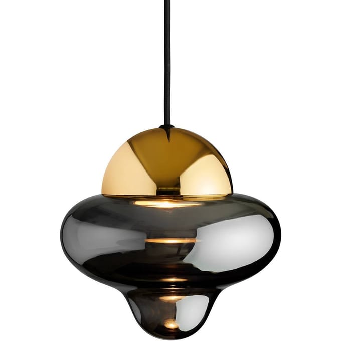 DESIGN BY US LED hanglamp Nutty, rookgrijs/goud, Ø 18,5 cm, glas