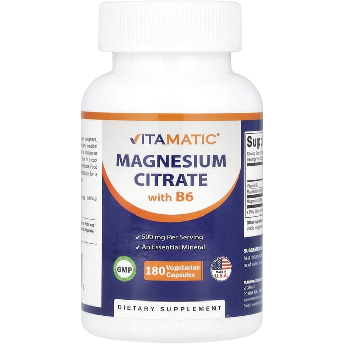 Vitamatic, citrate de magnésium, B6, 180 gélules végétales
