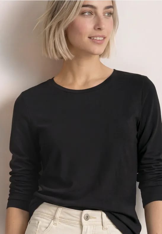 Shirt met 3/4-mouwen en ronde hals in effen kleur
