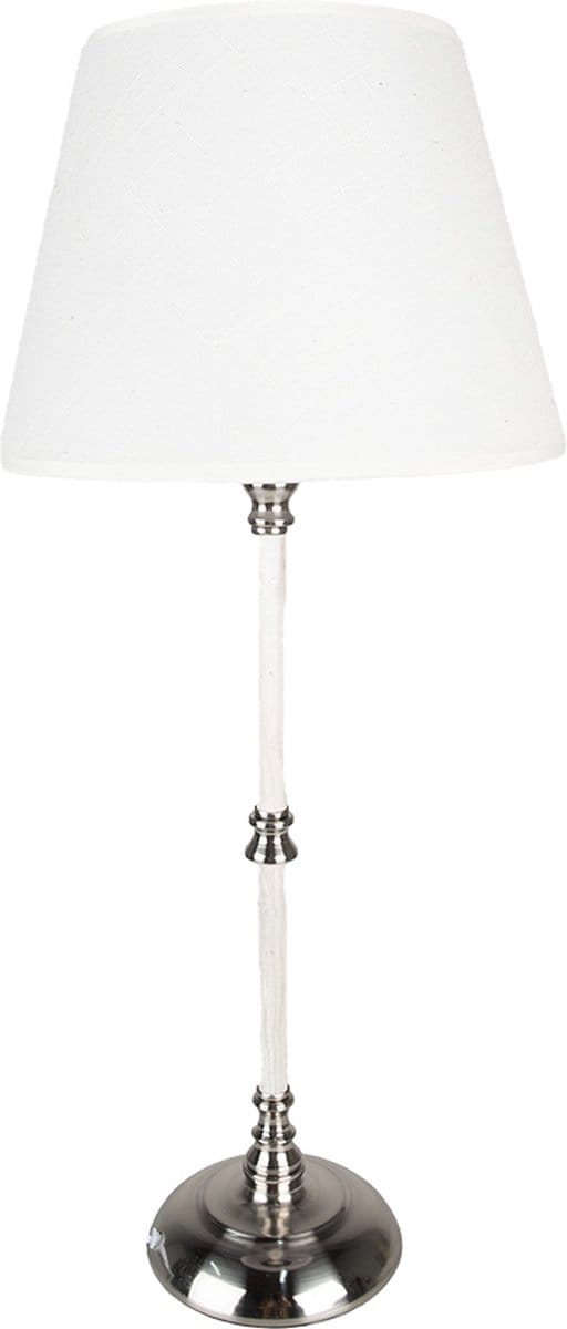 Clayre & Eef Tafellamp Ø 18x44 cm Wit Zilverkleurig IJzer