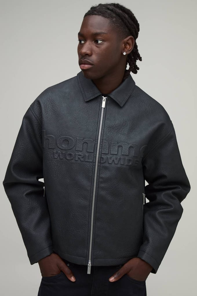 Boxy Fit Geborduurd Homme Pu Harrington Jack | Black | Size Medium