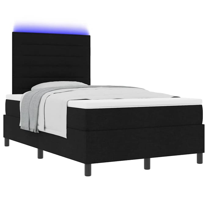 vidaXL - Boxspring - bed - met - matras - met - LED - Zwart - 120 - x - 190 - cm - Stof