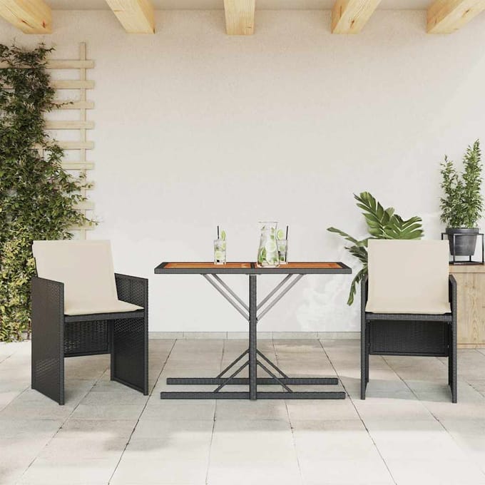 vidaXL - 3-delige - Bistroset - met - kussens - poly - rattan - zwart