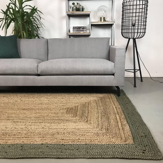 Jute Vloerkleed Rechthoek Naturel/Groen - 140 x 190 cm - (S)