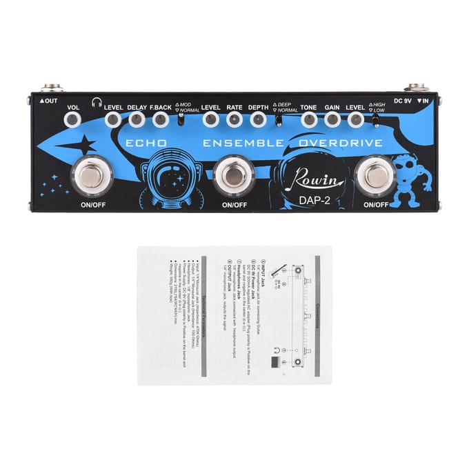 ROWIN 3-in-1 Gitaar Multi-effecten Pedaal Echo/Ensemble/Overdrive Aluminiumlegering Behuizing met True zwart