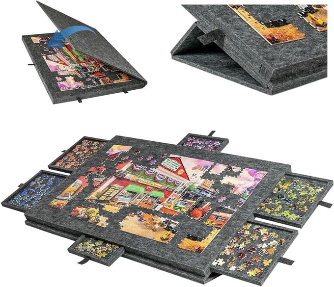 Puzzeltafel - Puzzelbord Puzzelplank - Puzzels Leggen - Kantelbaar Met Laden - 53.6x77 cm - Donkergrijs