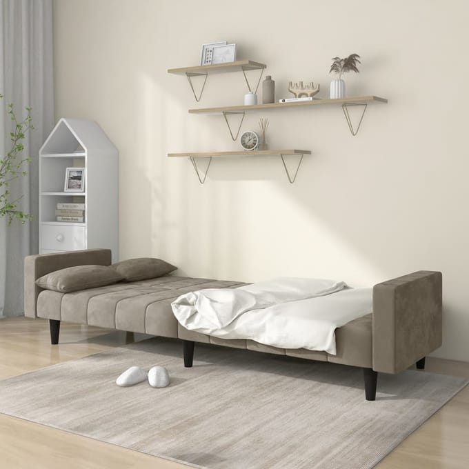 vidaXL - Slaapbank - 2-zits - met - 2 - kussens - fluweel - lichtgrijs