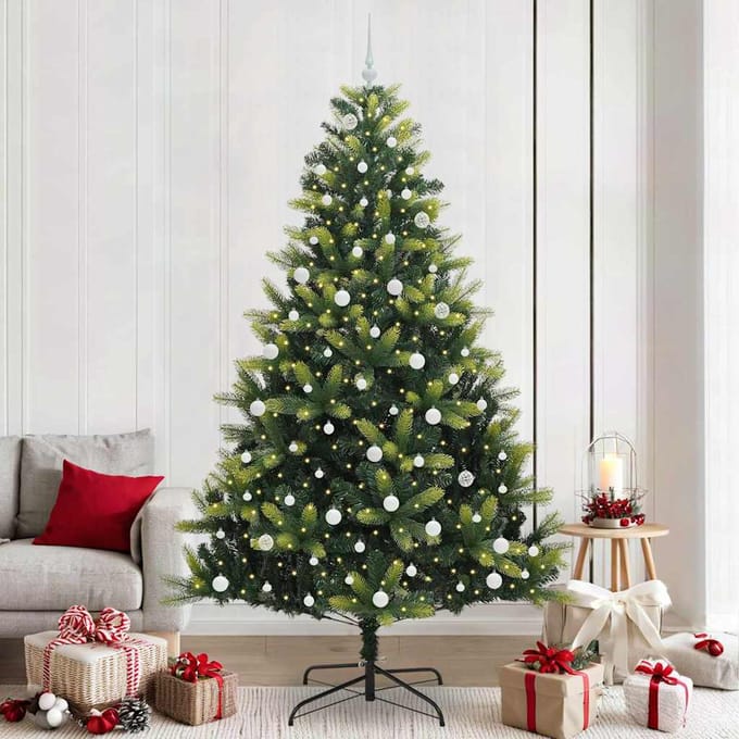 vidaXL - Kunstmatige - Scharnierende - Kerstboom - 300 - LEDs - Groen - 240 - cm