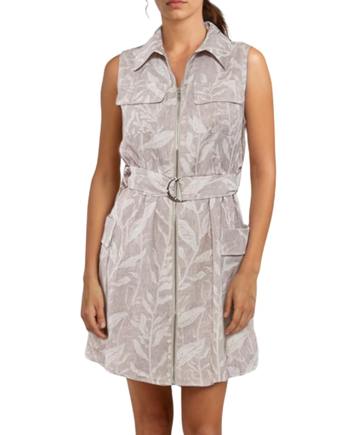 Goa Goa Vrouwenjurk Junia met Zip Printing Foliage Beige in Viscose Elegant 15201105/537
