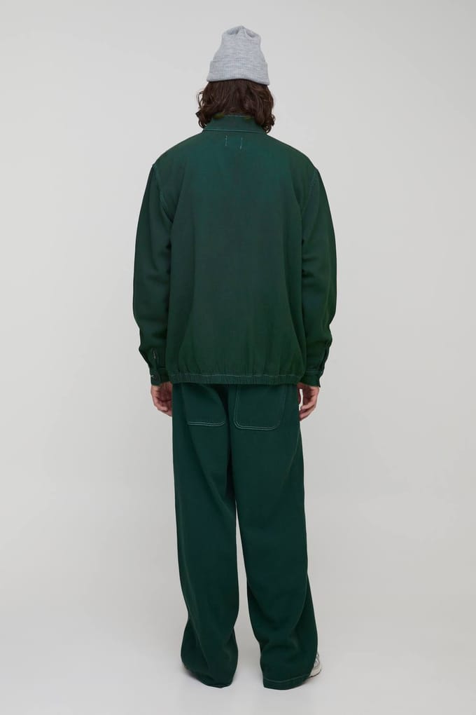 Tall L'Homme Contrast Stitch Relaxed Fit Twill Track Jacket | Green | Size Medium